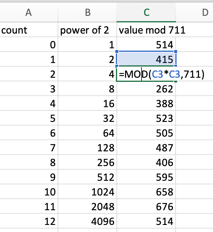 Screenshot of Excel sheet demonstrating what is described in the table